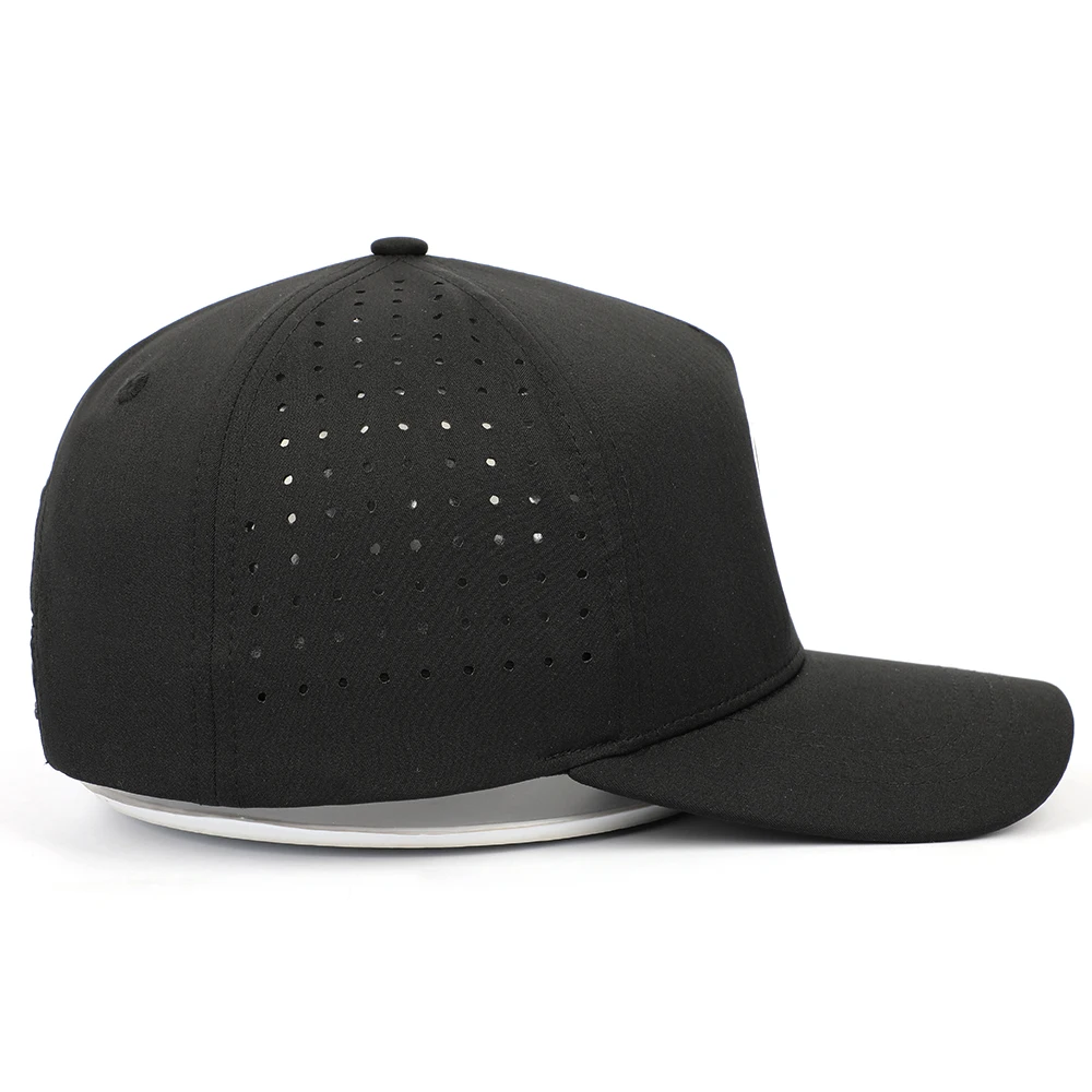 Customized High Quality 5 Panel Black Structured PVC Logo Perforated Laser Hole Drilled Waterproof Sport Baseball Caps Hat