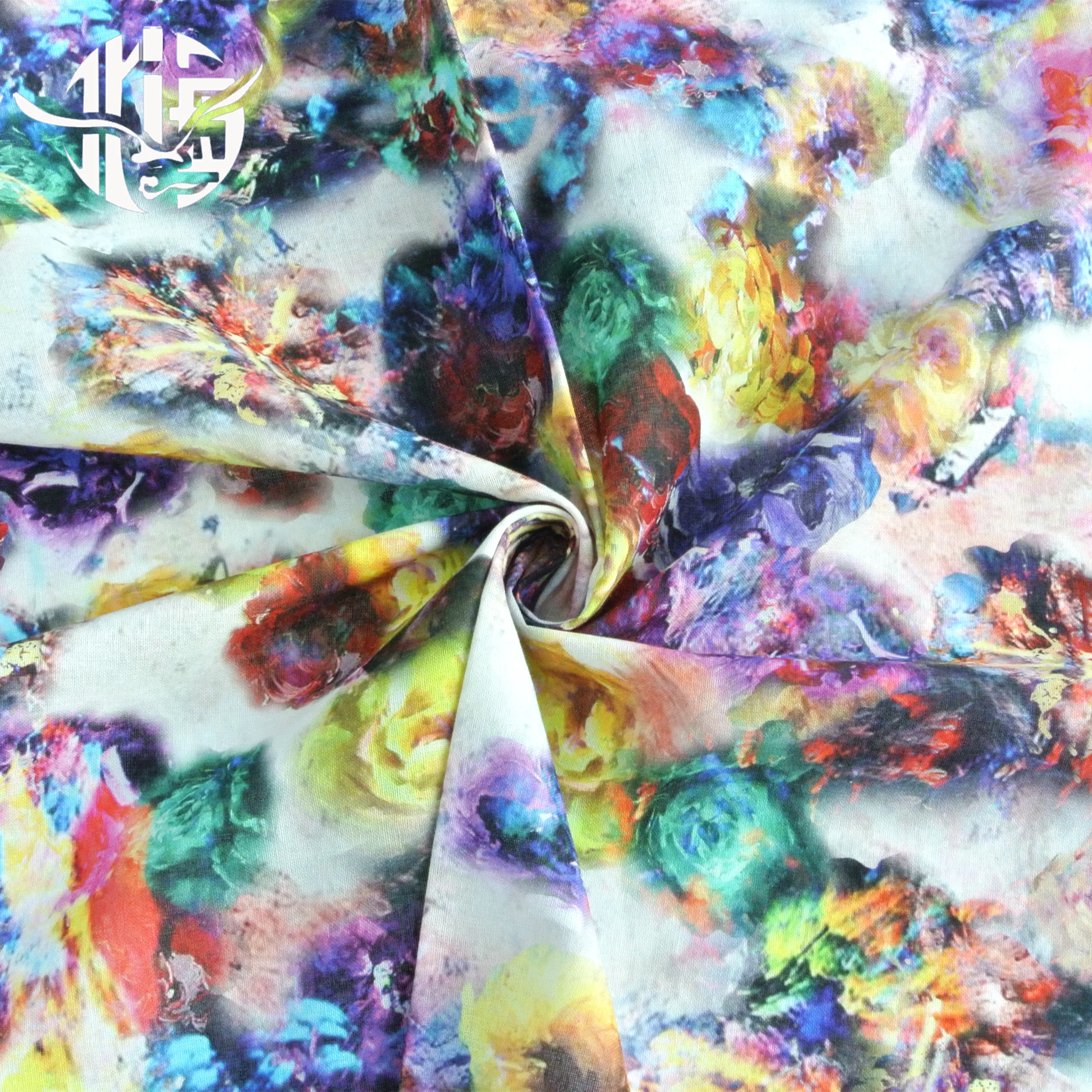 
2021 High quality skirt flower pattern digital print fabric ramie cotton for dress 