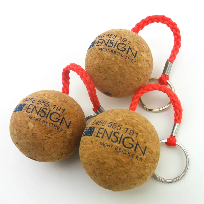 Custom Cork Floating Key ring Custom Logo Printed Round Cork Ball Keychain Blank Promotional Keychain With Logo Cork Keychain