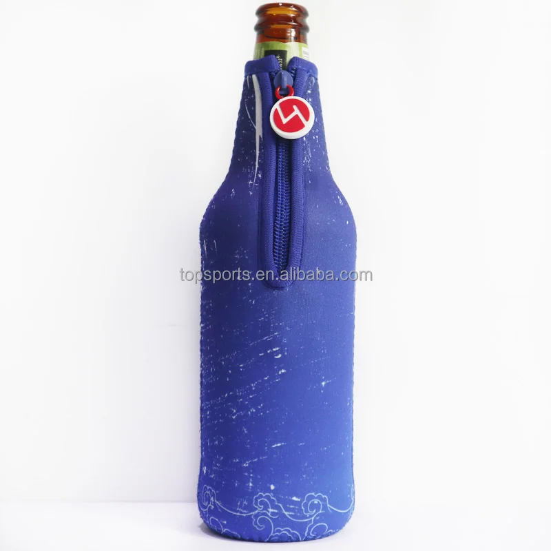 Sublimation Printing Zip-up Neoprene Beer Bottle Holders Blue 16oz Beer Bottle Jackets