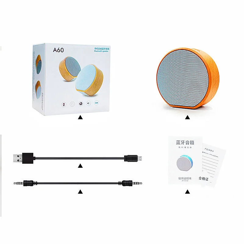 2022 Brand New A60 Portable Mini Woofer Wireless Wood BT Speaker with FM Radio TF Microphone AUX Port