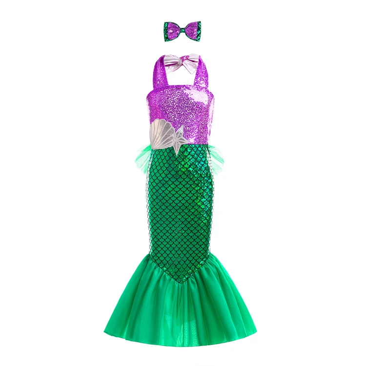 HIPPO KIDS Sequined Mermaid Dress with a Bow Kids Costumes Halloween