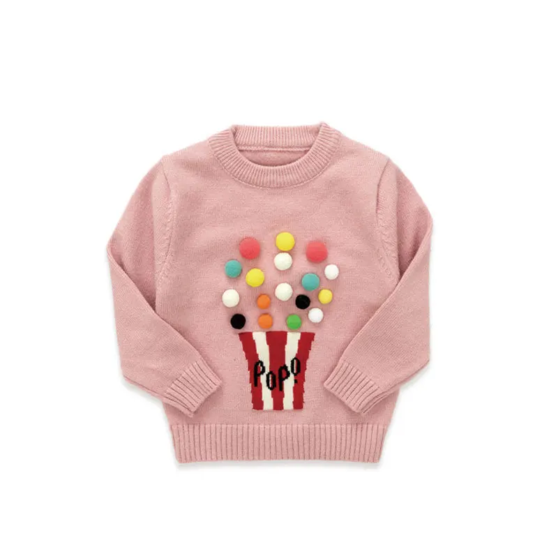 Hao Baby New winter little Girls Popcorn Round Neck Sweaters Knitted Jumper Children Sweater