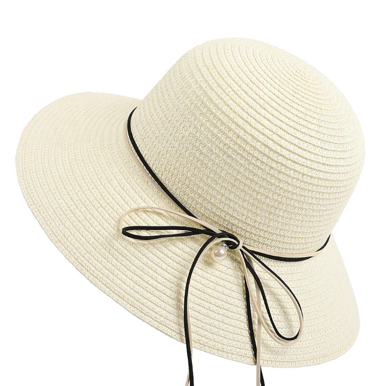 Women Broad Brim Beach Hat Bowknot Summer Sun Hat Foldable Straw Hat