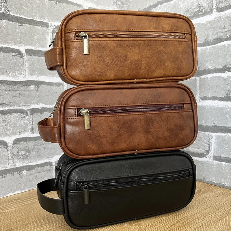 Wholesale waterproof toiletry bag black men portable vegan leather toiletry bag custom logo dopp kit