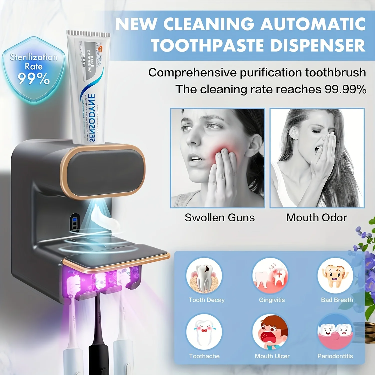3-Slot Automatic Toothpaste Dispenser Holder - Toothbrush Holders with Wall-Mounted Design, Easy Squeeze