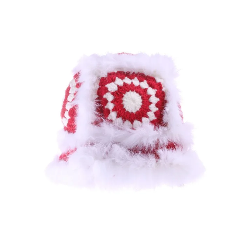 Wholesale Crochet Bucket Hat Women Winter Fur Warm Cute Plush Cap Casual Knitted Bucket Hats Fashion Panama