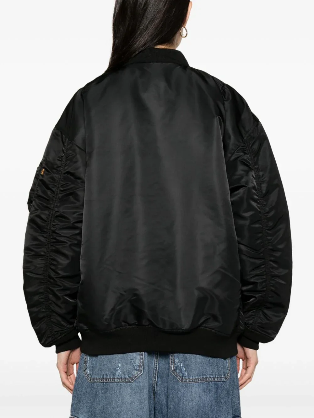 AQTQ  Wholesale Blank Custom Logo Baseball Baseball-Collar Bomber Full Zip Up Ribbed Hem Satin Shell Varsity Jacket For Women