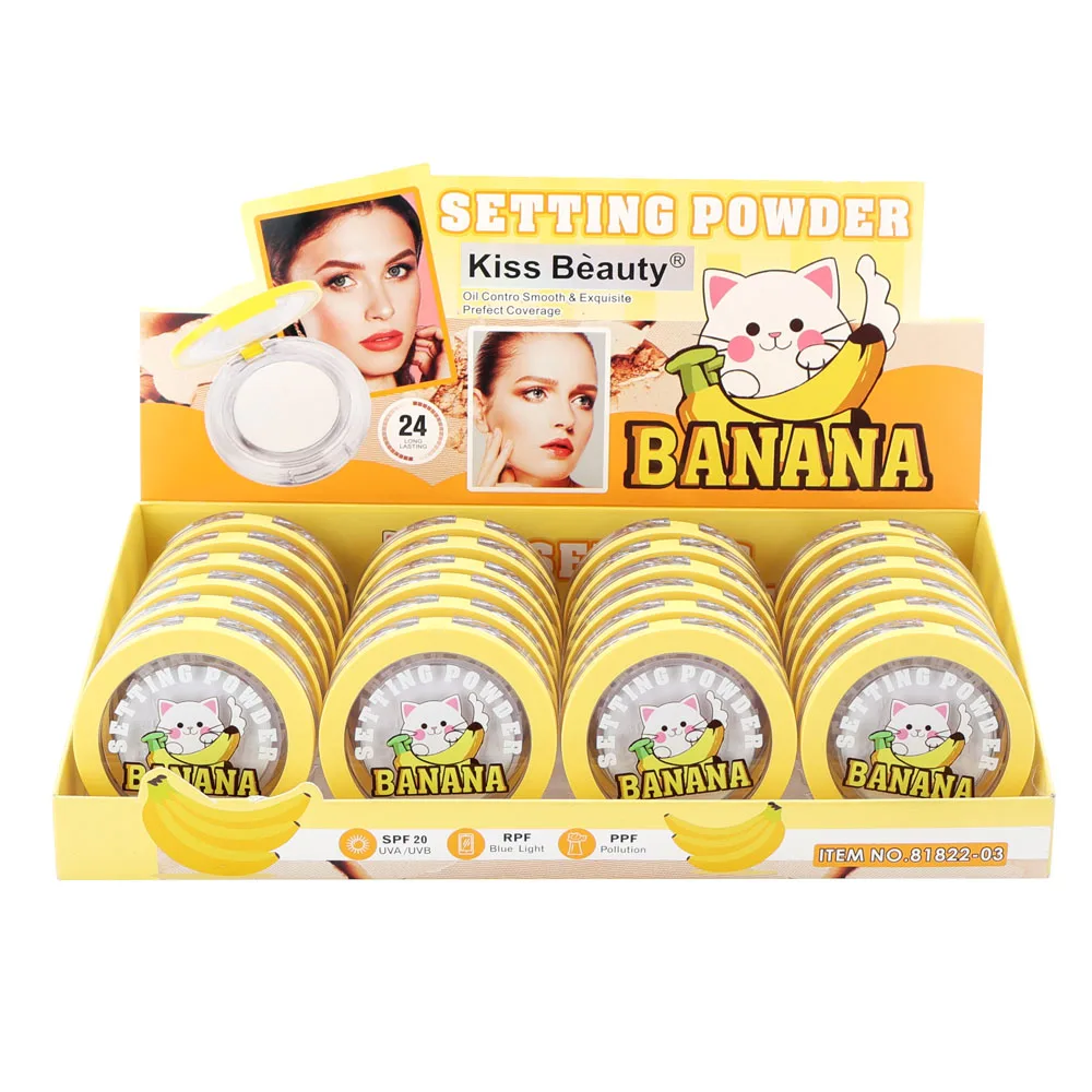 Factory Wholesale Kiss Beauty Natural Oil Control Face Powder Smooth Coverage Makeup Setting Powder Banana Compact Powder
