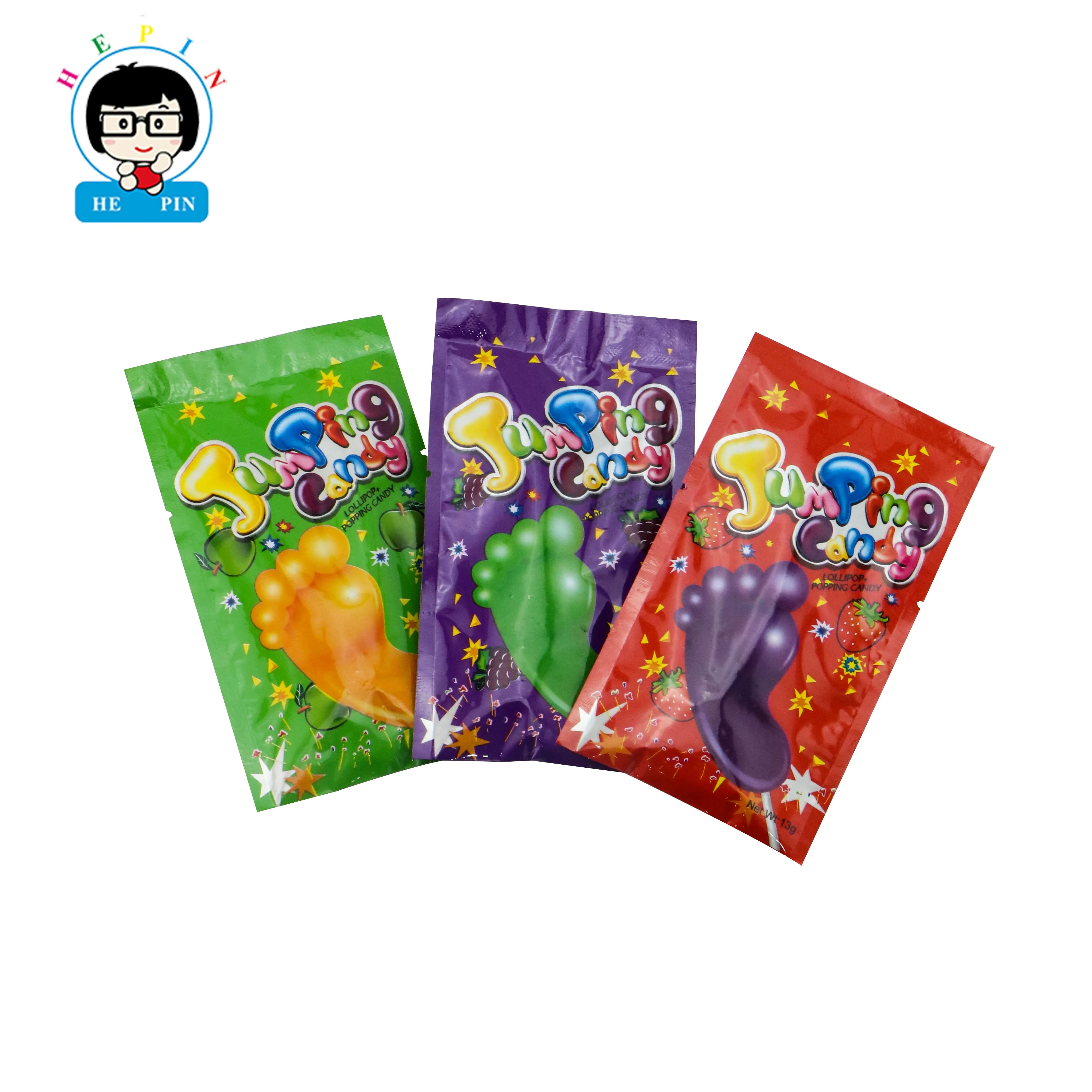 Foot Shape Lollipop with Magic Strong Popping Candy Fruits Flavor Jumping Lollipop Rock Candy