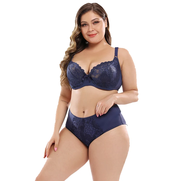 
7002 Comfortable Ultra-Thin Lace Plus Size Underwear Set Sexy Lingerie Bra Women Panties Bra Suit 