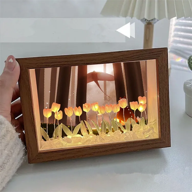 Ручная работа 3d бесплатные фотографии тюльпан цветок светодиодный ночник яркая Цветочная настольная лампа мягкое освещение стабильное основание домашний декор