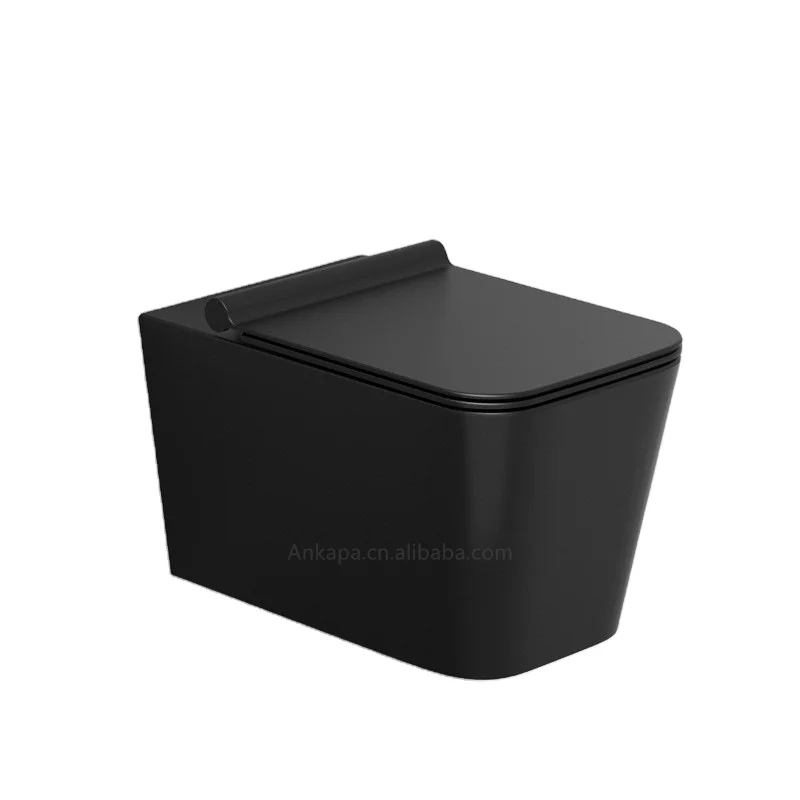 Wholesale high quality sanitary ware bathroom matte black porcelain closet ceramic wall hung rimless toilet
