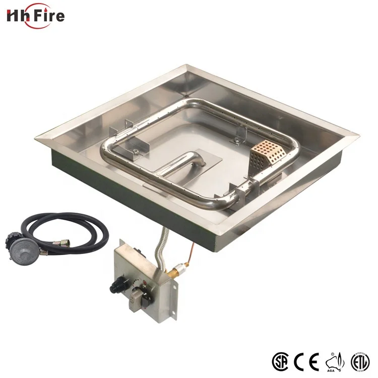 Square Natural Gas And Lp Fire Pit Burner And Pan With Electronic Ignition System Kit