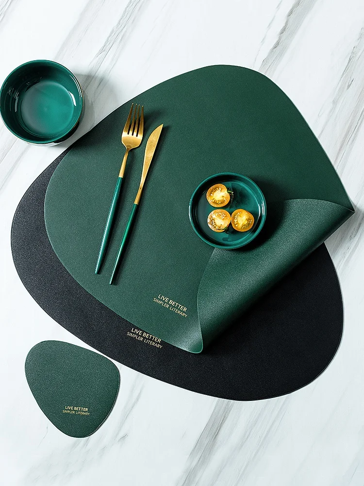 heat-resistant PU wholesale leather table mats placemats and Coaster set