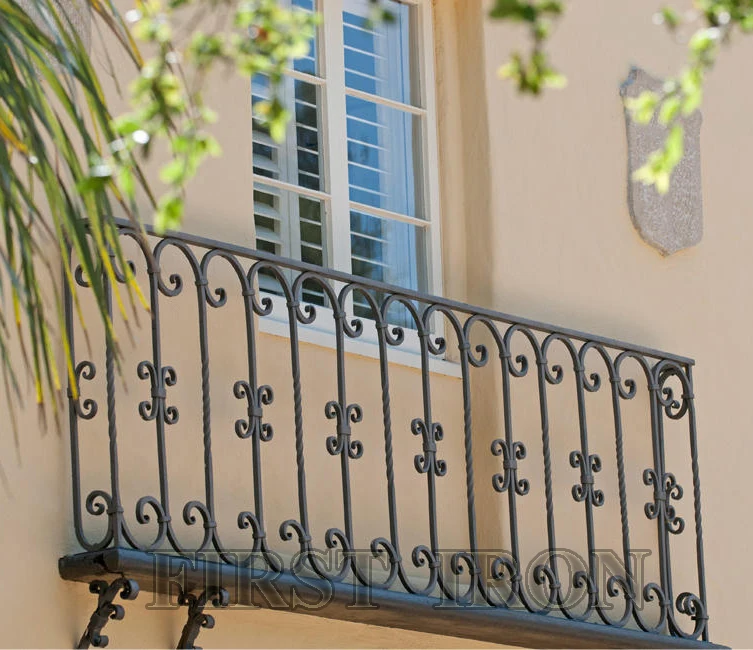 Hot sale black metal railings wrought iron juliet balcony railings designs