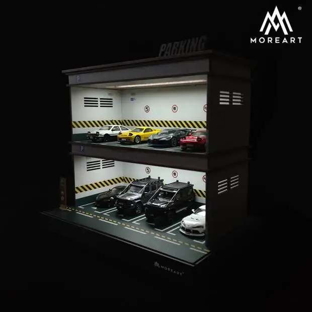 1/64 Scale  Acrylic Diecast Model Cars Display Case Cabinet Car park assembly with light model scene
