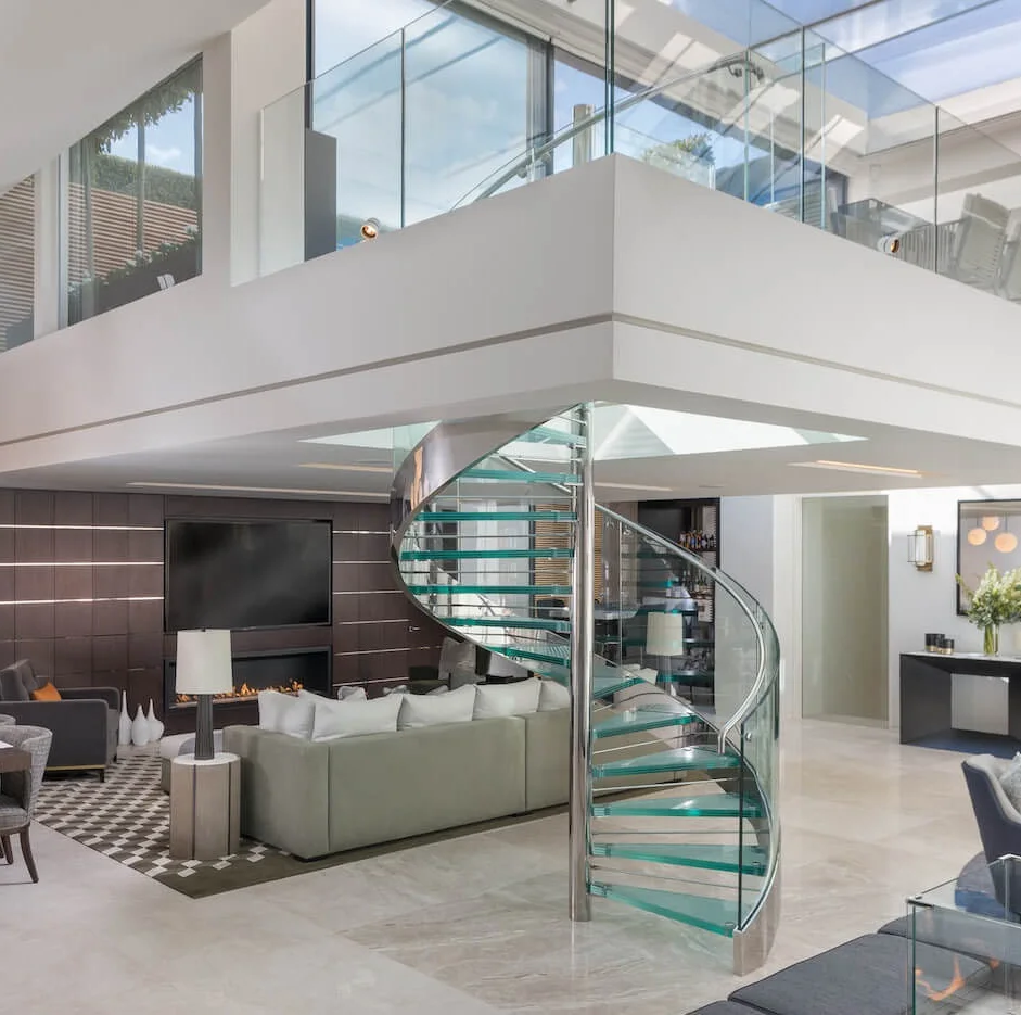 High Quality  Interior Glass Spiral Stairs with Glass Railing