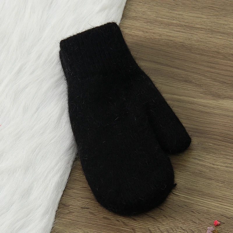 Wholesale Rabbit Hair Hand Sets Ladies Lovely Double Winter Wool All Finger Warm Velvet Thickened Knitted Mittens