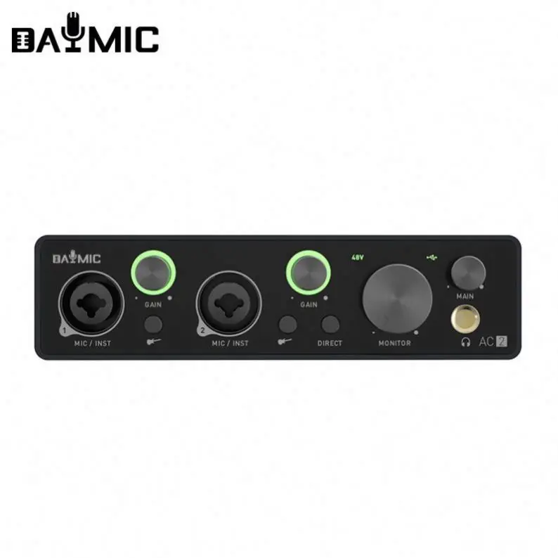 DAYMIC Professional X2 audio interface digital portable 48V microphone recordingm music 2 channel sound card