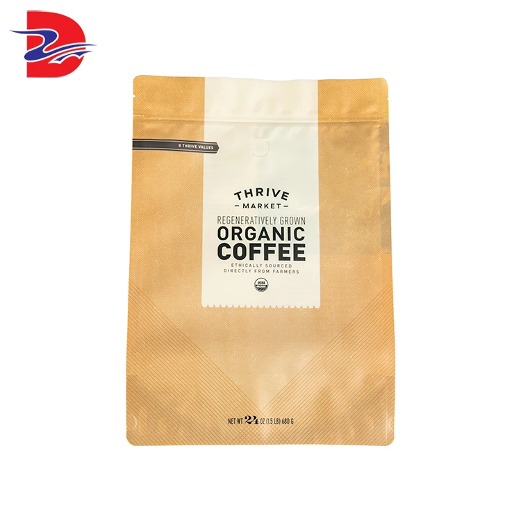 Factory Directly Eco-friendly Packaging 100% Compostable Biodegradable Kraft Paper Coffee Bags