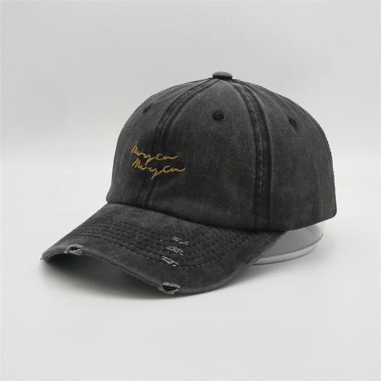 Wholesale High Quality 6 Panel Polyester Custom White Embroidered Dad Caps Adjustable Black Baseball Hat With Metal Buckle