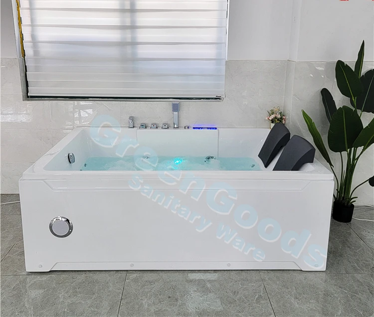 CE Modern Bathroom Two Seat Rectangular Hydro Spa Big Bath Tub 2 Person Jets Massage Surf Whirlpool Bathtubs with Glass