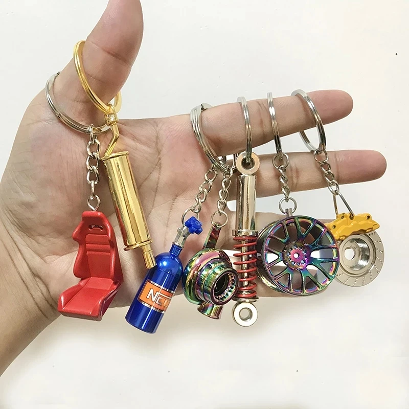 Creative Gift Car Interior Accessories Car Metal Keychain Turbo Gear Hub Pendant Brake Disc Shock Absorber Key Ring