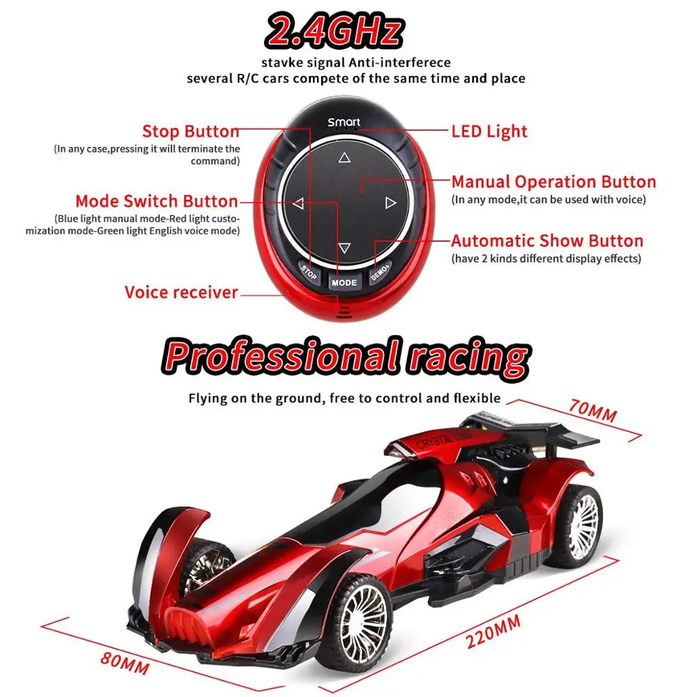Voice Control Car Wireless 2.4G Remote Racing Car with 3 Modes and Wrist Watch Custom Voice Command Controllers
