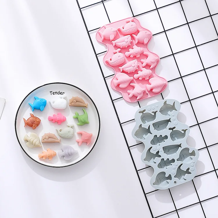 12 Cavity 6 different Marine Fish Shapes, Silicone Chocolate Molds, Pudding Cake molds Ocean World Ice Cake Mold BPA Free