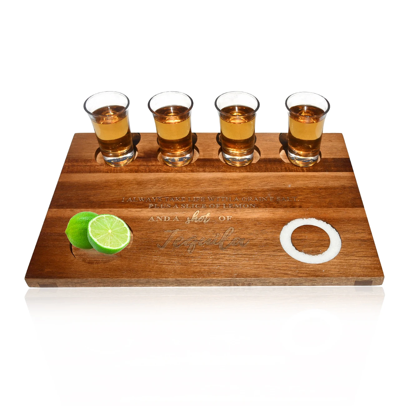 Liquor Parties Weddings Housewarmings Large Shot Glasses Serving Tray Holder Wooden Bar Display Case Storage with Salt Rim