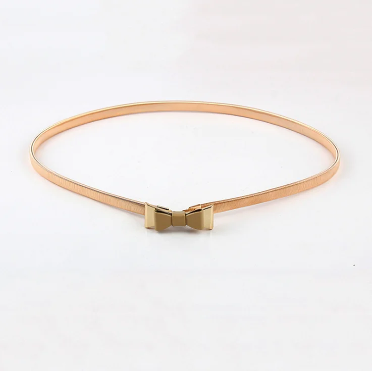 Sweet fashion bowknot metal buckle elastic waist chain thin belt