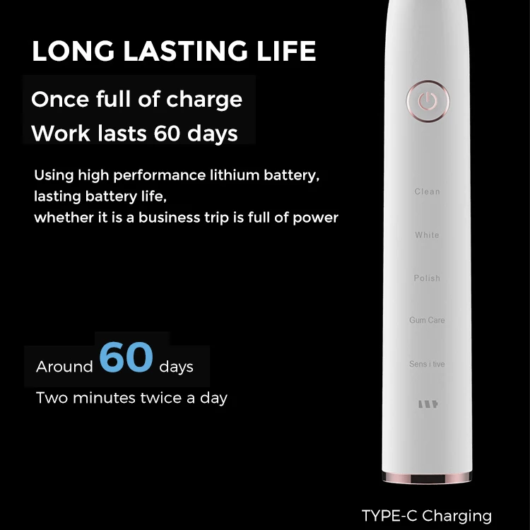 Waterproof oral cleaning sonic travel electr toothbrush with