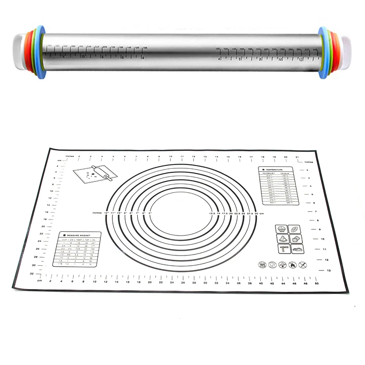 
Home Kitchen Portable Dough Kneading Pastry Tools Stainless Steel Rolling Pin Kitchen Kneading Pad Set 