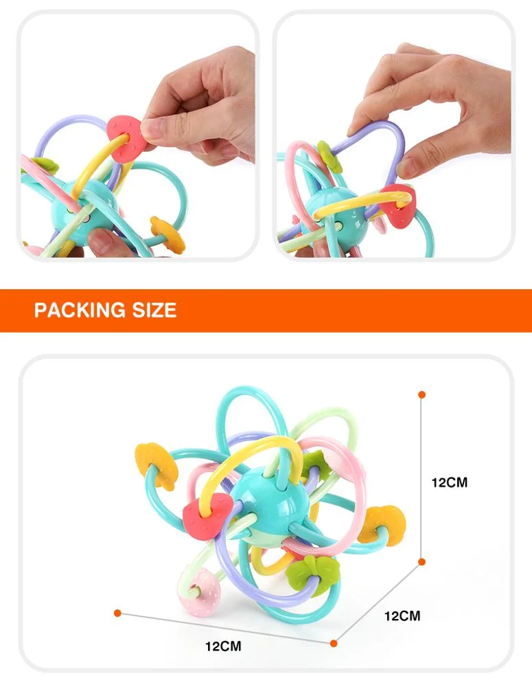 High Quality Non-toxic Baby Growing Colorful Rattle Baby Soft Flexible Smooth Silicone Teether Ball For Infant Boys Girls