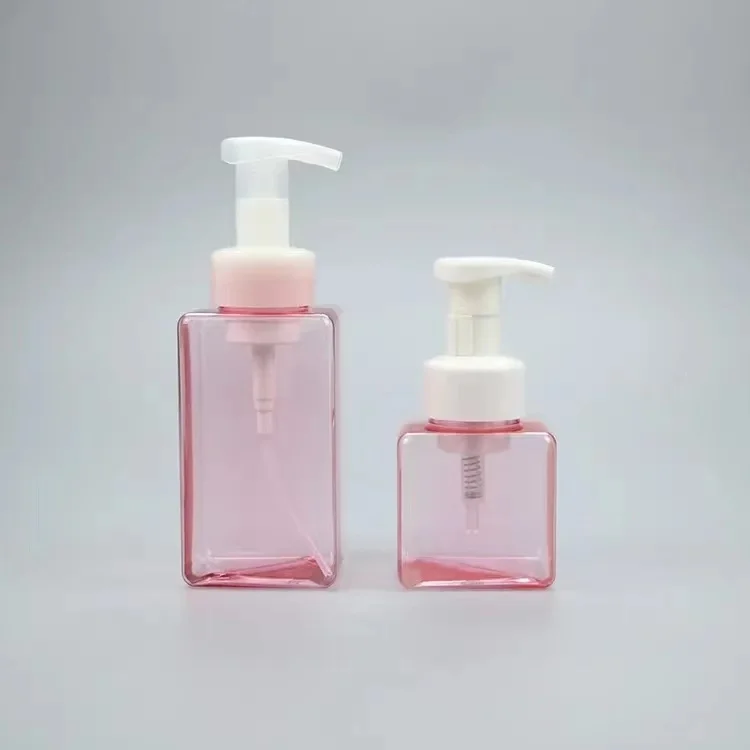 High quality square shape dispenser with pump hot sale plastic shampoo packaging portable refillable pump bottles