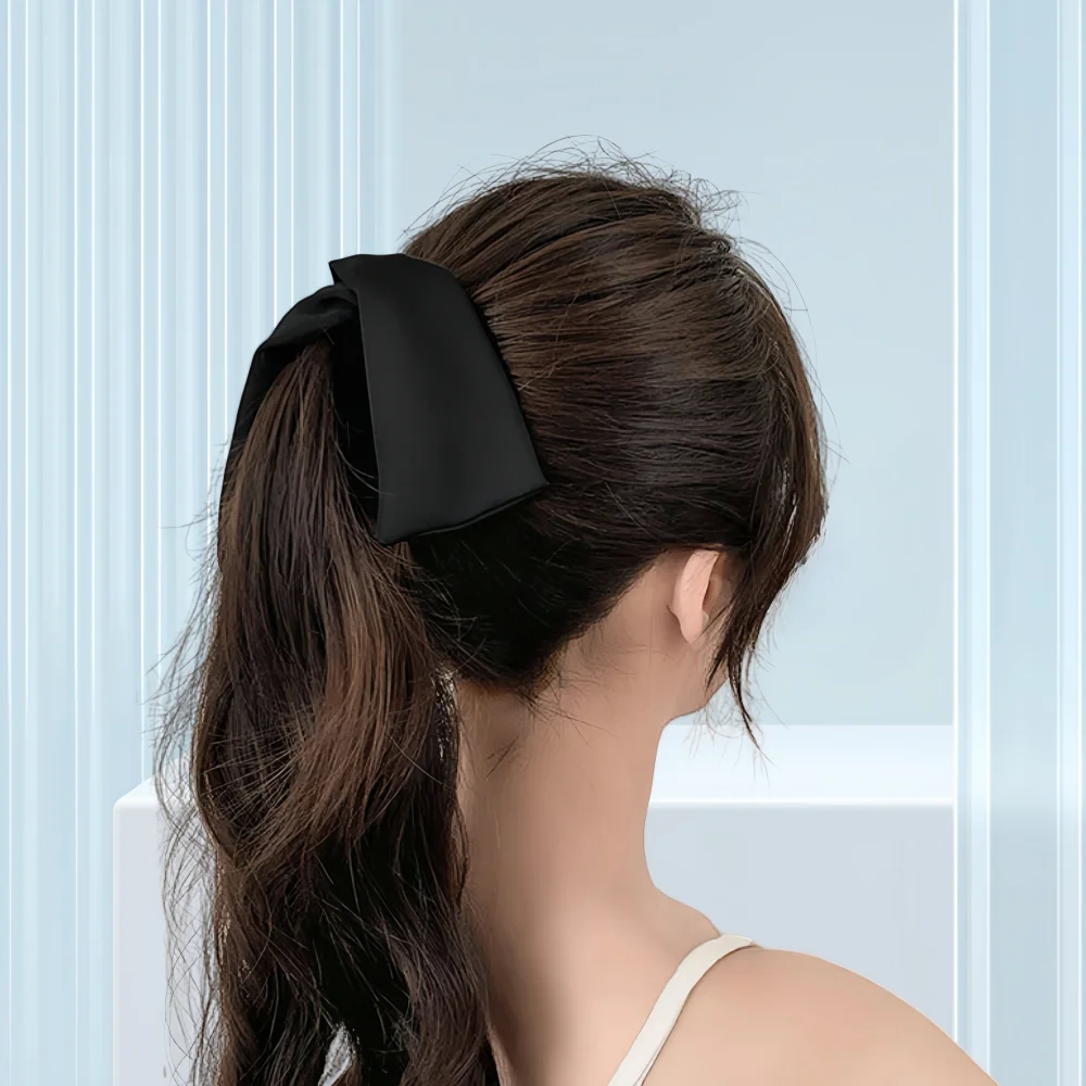 Satin Bow Hair Clip Ponytail Clip Solid Color Fancy Elegant Style Plastic Banana Clip Hair Claws
