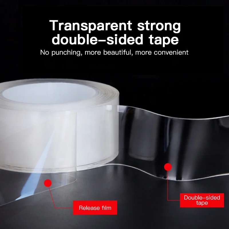 5M Flexographic Reusable Removable Double Sided Outdoor Mounting Cinta Transparent Nano Tape With Adhesive Tape