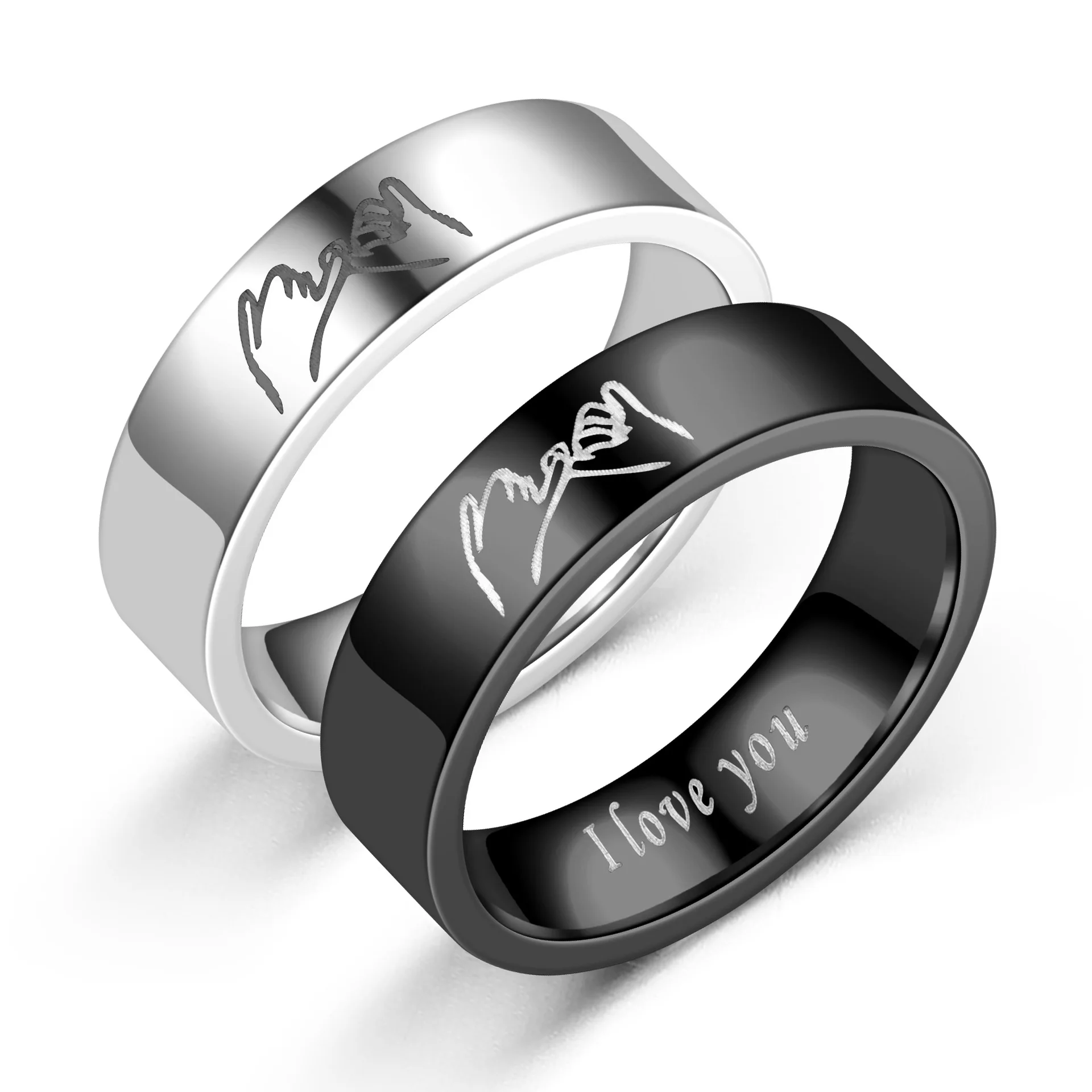 Wholesale Fashion titanium steel retro ring I love you hand in hand couple rings