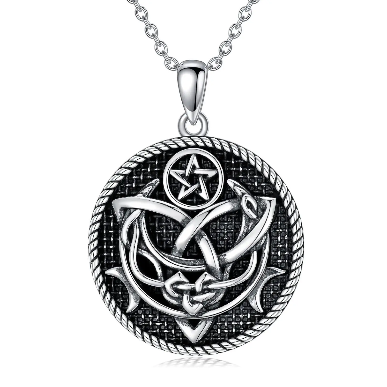 Hot Sale Jewelry 925 Sterling Silver Oxidized Celtic Knot Moon Star Pendant Necklace
