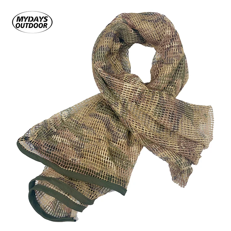 Mydays Outdoor Double-Sided Camo Pattern Mesh Net Portable Durable Breathable Tactical Hunting Shemagh for Outdoor Cycling