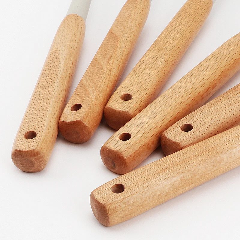 Новое поступление, модный набор из 8 силиконовых кухонных принадлежностей с деревянной ручкой из бука, кухонные принадлежности, набор силиконовой посуды