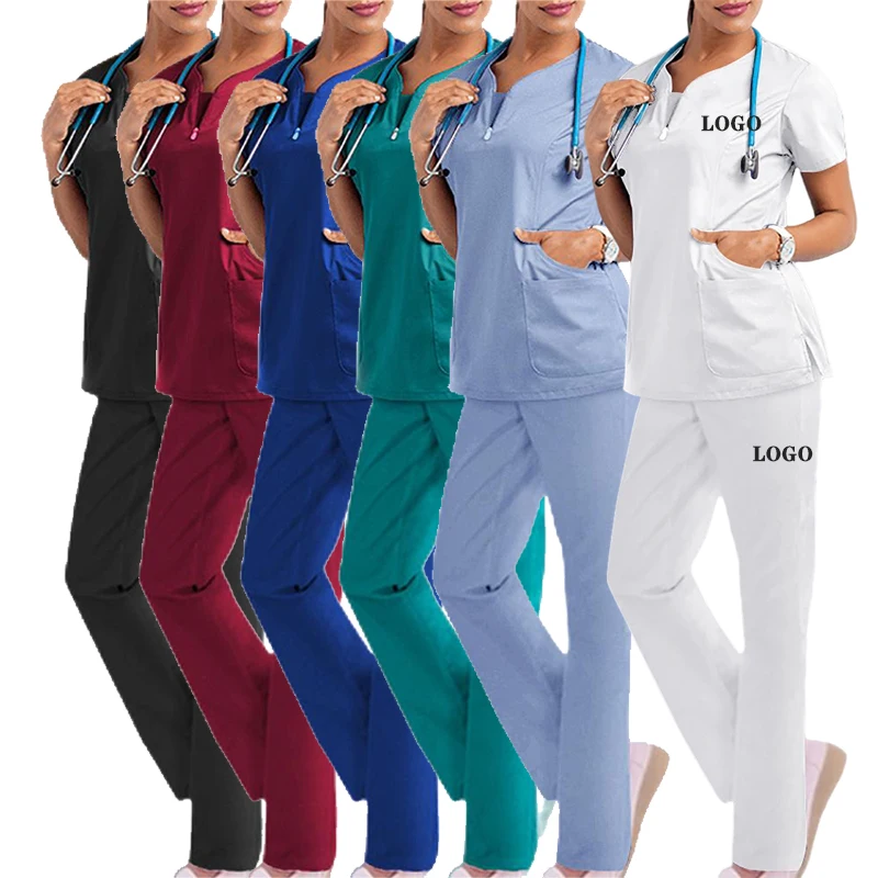 clinic uniform 2023 zipper white purple navy uniforms medical scrubs top shirt cheap wide legs nurses scrub uniform for women