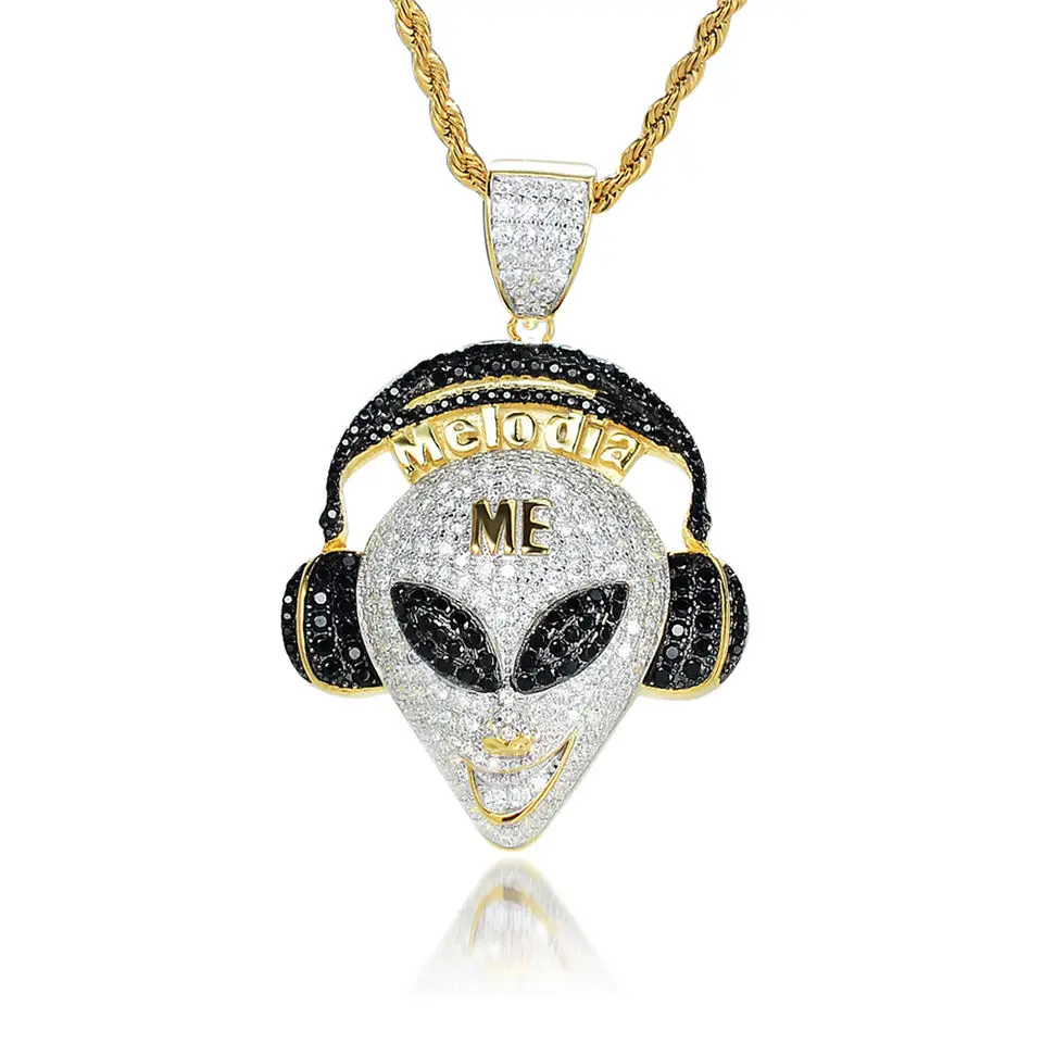 Customize Jewelry Hip Hop Iced Out Zircon Cz In 925 Sterling Silver Iced Out Alien Pendant For Men