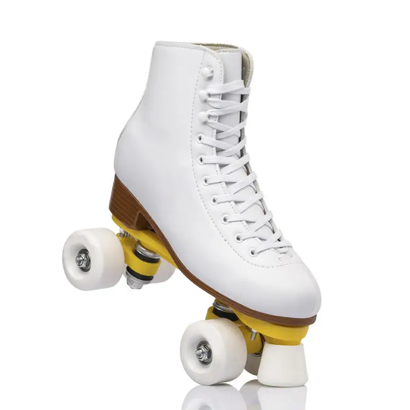 Professional 4 Wheels Adult Woman Rental Boot Quad Roller Skates Leather PU