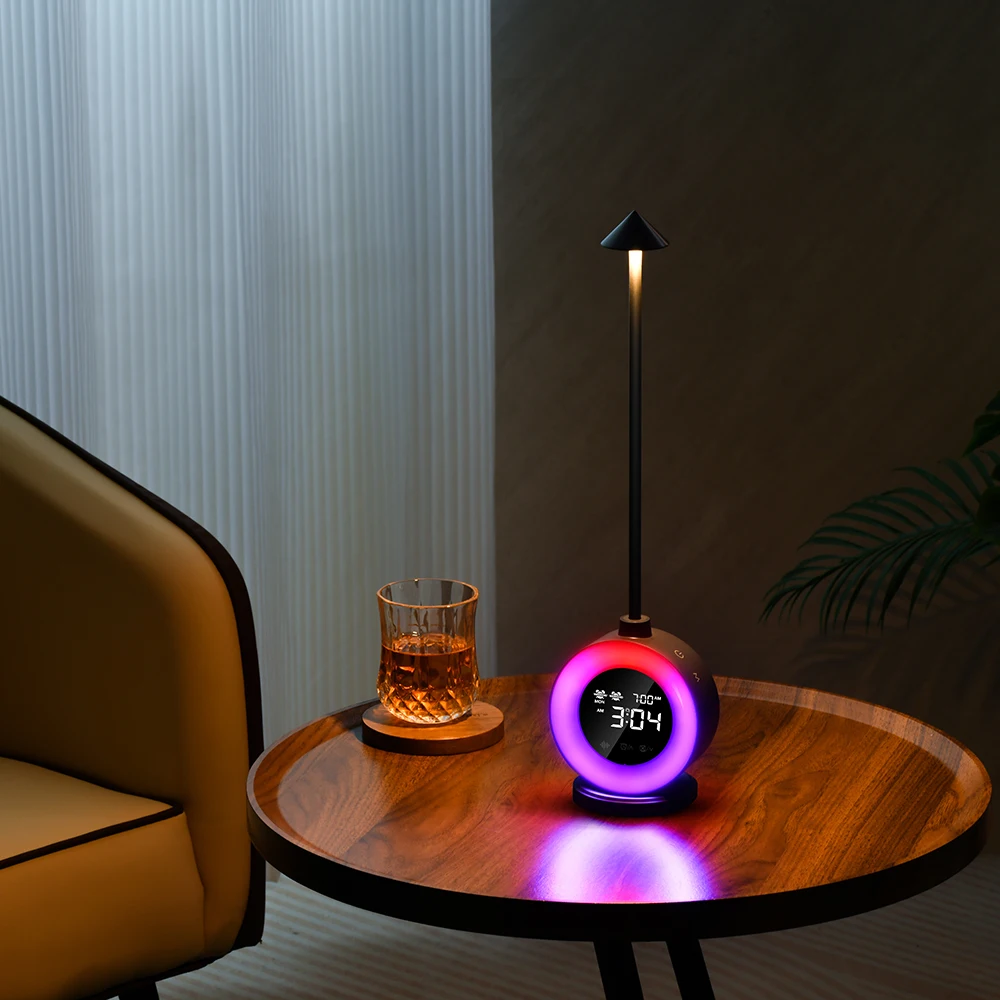 Dual alarm clock wake up light natural sound  adjustment touch dimming timer night light portable bedside led mood table lamp