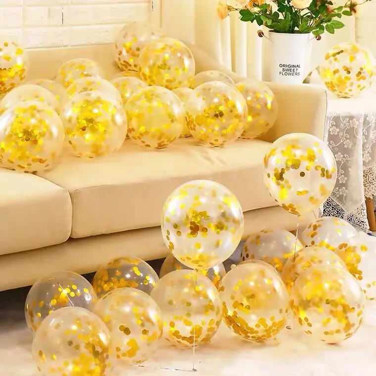 12 inch latex balloon Wedding decoration birthday party decoration paper sequin balloon stuff golden bubble confetti balloon