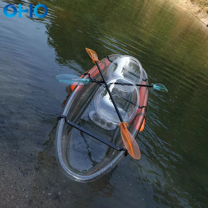 OHO Wholesale High Quality Small Plastic Rowing Boats Transparent Canoe Kayak Clear Kayak 2 Person