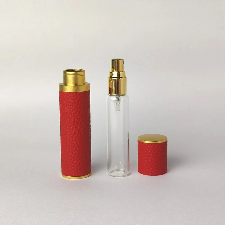 factory cheap new arrival mini travel colored leather perfume pump spray bottle with atomizer tester sample 5 10 15 ml vial