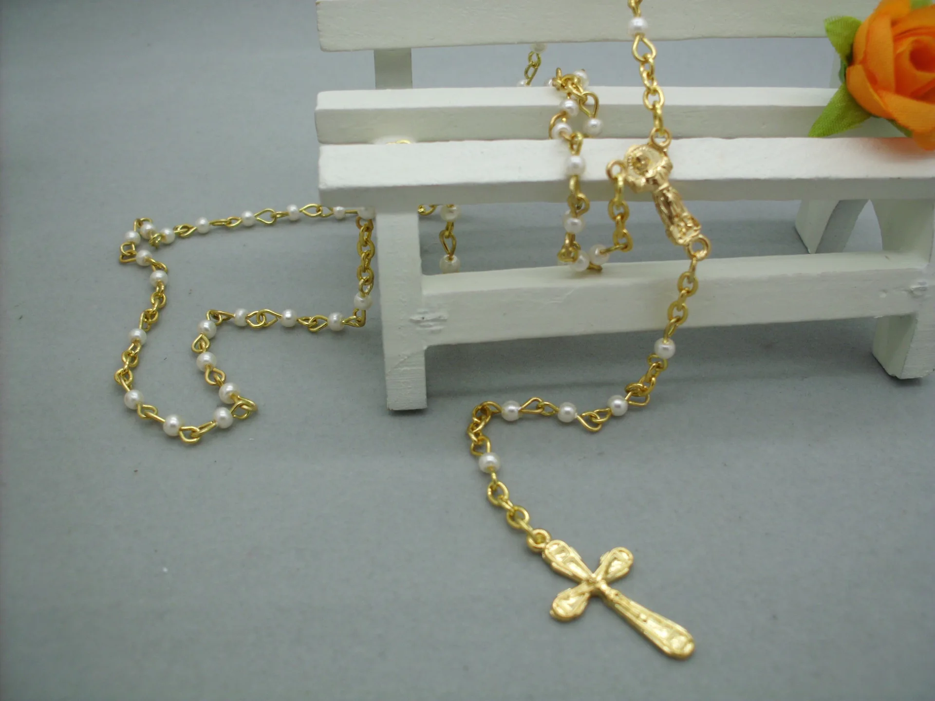 baiyou 3mm mini beads Rosary necklace Cross jewelry pearls